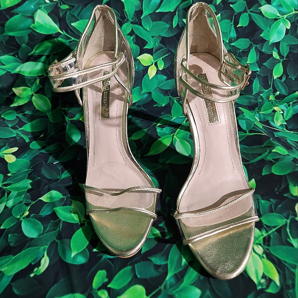 BCBGeneration Gold & Clear heels sz 8